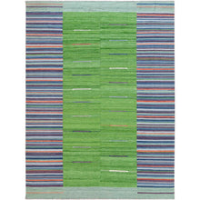 Load image into Gallery viewer, 9&#39;3&quot;x12&#39;1&quot; Flat Weave Kilim Pure Wool Hand Woven Stripe Design Reversible Oriental Rug FWR360546