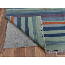 Load image into Gallery viewer, 9&#39;4&quot;x12&#39;1&quot; Flat Weave Kilim Pure Wool Hand Woven Stripe Design Reversible Oriental Rug FWR360552