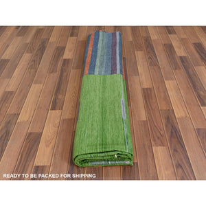 9'4"x12'1" Flat Weave Kilim Pure Wool Hand Woven Stripe Design Reversible Oriental Rug FWR360552