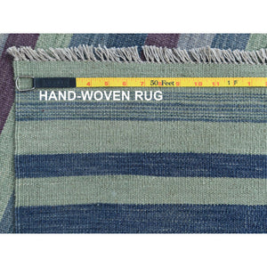 9'4"x12'1" Flat Weave Kilim Pure Wool Hand Woven Stripe Design Reversible Oriental Rug FWR360552