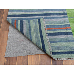 8'3"x10'1" Hand Woven Stripe Design Flat Weave Kilim Pure Wool Reversible Oriental Rug FWR360564