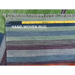 6'2"x9'2" Flat Weave Kilim Pure Stripe Design Wool Hand Woven Reversible Oriental Rug FWR360570