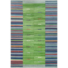 Load image into Gallery viewer, 6&#39;3&quot;x9&#39;2&quot; Flat Weave Kilim Pure Wool Stripe Design
Hand Woven Reversible Oriental Rug FWR360576