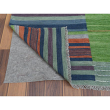 Load image into Gallery viewer, 6&#39;3&quot;x9&#39;2&quot; Flat Weave Kilim Pure Wool Stripe Design
Hand Woven Reversible Oriental Rug FWR360576