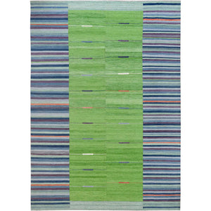 10'4"x14'2" Flat Weave Kilim Stripe Design Pure Wool Hand Woven Reversible Oriental Over Size Rug FWR360582