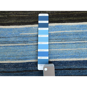 8'5"x9'10" Flat Weave Kilim Pure Wool Aqua And Brown Mountain Design Hand Woven Reversible Oriental Rug FWR360594