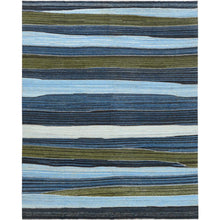 Load image into Gallery viewer, 9&#39;7&quot;x11&#39;10&quot; Brown And Blue Mountain Design Flat Weave Kilim Pure Wool Reversible Hand Woven Oriental Rug FWR360606