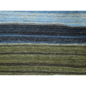 9'7"x11'10" Brown And Blue Mountain Design Flat Weave Kilim Pure Wool Reversible Hand Woven Oriental Rug FWR360606