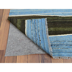 6'3"x8'9" Hand Woven Brown And Blue Mountain Design Flat Weave Kilim Pure Wool Reversible Oriental Rug FWR360618