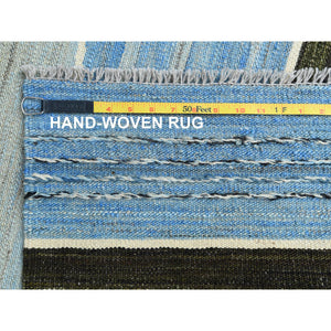 6'3"x8'9" Hand Woven Brown And Blue Mountain Design Flat Weave Kilim Pure Wool Reversible Oriental Rug FWR360618