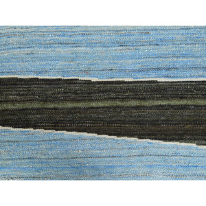 12'5"x15' Hand Woven Brown And Blue Mountain Design Flat Weave Kilim Pure Wool Over Size Reversible Oriental Rug FWR360630