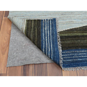 12'5"x15' Hand Woven Brown And Blue Mountain Design Flat Weave Kilim Pure Wool Over Size Reversible Oriental Rug FWR360630