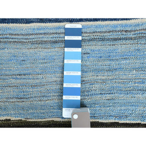 12'5"x15' Hand Woven Brown And Blue Mountain Design Flat Weave Kilim Pure Wool Over Size Reversible Oriental Rug FWR360630