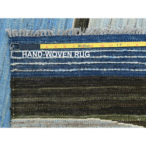 12'5"x15' Hand Woven Brown And Blue Mountain Design Flat Weave Kilim Pure Wool Over Size Reversible Oriental Rug FWR360630