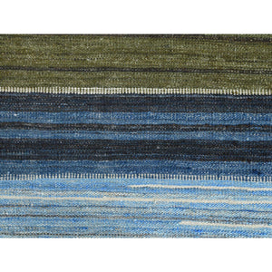 10'7"x13'8" Blue And Brown Mountain Design Flat Weave Kilim Pure Wool Reversible Hand Woven Oriental Rug FWR360636