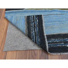 Load image into Gallery viewer, 10&#39;7&quot;x13&#39;8&quot; Blue And Brown Mountain Design Flat Weave Kilim Pure Wool Reversible Hand Woven Oriental Rug FWR360636