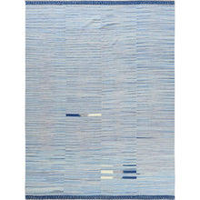 Load image into Gallery viewer, 10&#39;5&quot;x13&#39;10&quot; Hand Woven Flat Weave Kilim Pure Nomadic Stripe Design Wool Reversible Oriental Rug FWR360648