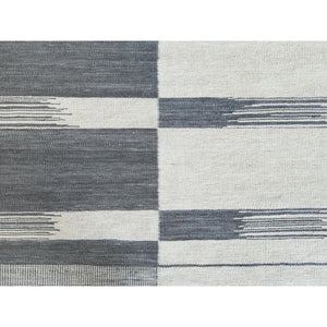 8'5"x 10'1" Flat Weave Kilim Pure Wool Hand Woven Reversible Oriental Avant-Garde Stripe Design Rug FWR360720