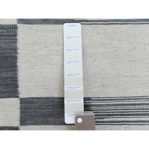 8'5"x 10'1" Flat Weave Kilim Pure Wool Hand Woven Reversible Oriental Avant-Garde Stripe Design Rug FWR360720