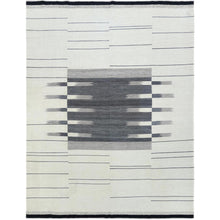 Load image into Gallery viewer, 8&#39;2&quot;x9&#39;10&quot; Hand Woven Avant-Garde Stripe Design Flat Weave Kilim Organic Wool Reversible Oriental Rug FWR360726