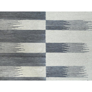 8'2"x9'10" Hand Woven Avant-Garde Stripe Design Flat Weave Kilim Organic Wool Reversible Oriental Rug FWR360726