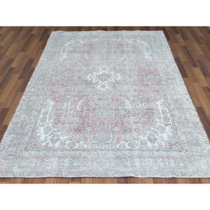 6'2"x9'4" Red Clean Organic Wool Bohemian Sheared Low Semi Antique Persian Tabriz Medallion Design Hand Knotted Oriental Rug FWR361092