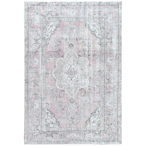 6'4"x9'6" Red Clean Natural Wool Bohemian Distressed Old Persian Tabriz Medallion Design Hand Knotted Oriental Rug FWR361122