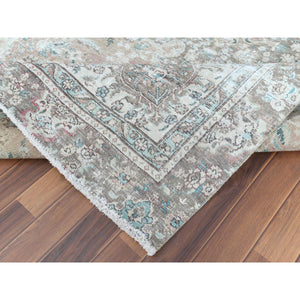 5'10"x9'5" Red Clean Pure Wool Bohemian Worn Down Vintage Look Persian Tabriz Medallion Design Distressed Hand Knotted Oriental Rug FWR361158