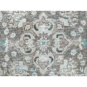 5'10"x9'5" Red Clean Pure Wool Bohemian Worn Down Vintage Look Persian Tabriz Medallion Design Distressed Hand Knotted Oriental Rug FWR361158