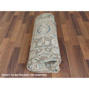 5'10"x9'5" Red Clean Pure Wool Bohemian Worn Down Vintage Look Persian Tabriz Medallion Design Distressed Hand Knotted Oriental Rug FWR361158