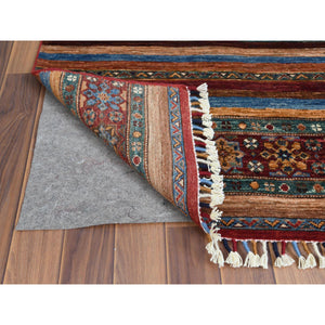 3'4"x5' Pure Wool Red With Colorful Tassles Hand Knotted Super Kazak Khorjin Design Oriental Rug FWR361572