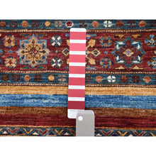 Load image into Gallery viewer, 3&#39;4&quot;x5&#39; Pure Wool Red With Colorful Tassles Hand Knotted Super Kazak Khorjin Design Oriental Rug FWR361572