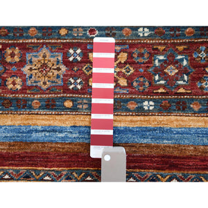 3'4"x5' Pure Wool Red With Colorful Tassles Hand Knotted Super Kazak Khorjin Design Oriental Rug FWR361572