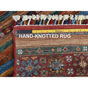 3'4"x5' Pure Wool Red With Colorful Tassles Hand Knotted Super Kazak Khorjin Design Oriental Rug FWR361572