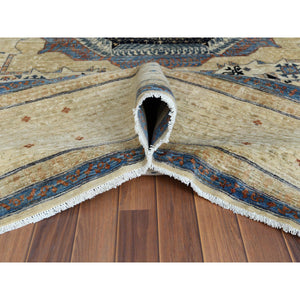 11'9"x14'3" Oversized Ivory Shiny Wool Super Fine Peshawar Mamluk Design with Denser Weave Even Pile Hand Knotted Oriental Rug FWR361692