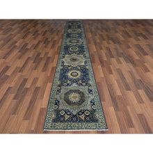 Load image into Gallery viewer, 2&#39;5&quot;x17&#39;10&quot; Blue Super Fine Peshawar Mamluk Design With Denser Weave Shiny Wool Even Pile Hand Knotted XL Runner Oriental Rug FWR361698