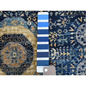 2'5"x17'10" Blue Super Fine Peshawar Mamluk Design With Denser Weave Shiny Wool Even Pile Hand Knotted XL Runner Oriental Rug FWR361698