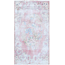 Load image into Gallery viewer, 1&#39;10&#39;x3&#39;4&quot; Red Washed Out Vintage Persian Kerman With Flower Design Sheared Low Pile Clean Hand Knotted Pure Wool Oriental Rug FWR362772
