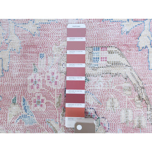1'10'x3'4" Red Washed Out Vintage Persian Kerman With Flower Design Sheared Low Pile Clean Hand Knotted Pure Wool Oriental Rug FWR362772