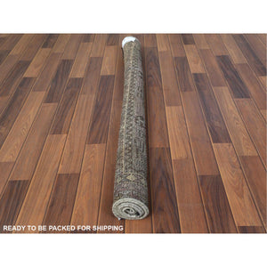 4'5"x7'2" Semi Antique Beige Persian Shiraz Worn Down Clean Distressed Hand Knotted Organic Wool Oriental Rug FWR363318