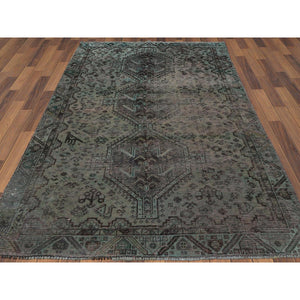 5'x8' Semi Antique Gray Persian Shiraz With Triple Medallion Worn Down Distressed Hand Knotted Natural Wool Oriental Rug FWR363594