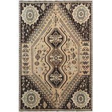 Load image into Gallery viewer, 4&#39;9&quot;x7&#39;3&quot; Vintage Beige Persian Shiraz With Triple Medallion Worn Down Clean Distressed Hand Knotted Natural Wool Oriental Rug FWR363654