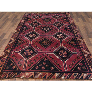 5'1"x8'4" Semi Antique Abrash Pink Persian Qashqai Worn Down Distressed Hand Knotted Pure Wool Oriental Rug FWR363660