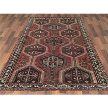 Load image into Gallery viewer, 4&#39;9&quot;x7&#39;8&quot; Vintage Red Persian Qashqai Cropped Thin Pile Clean Hand Knotted Natural Wool Oriental Rug FWR363690