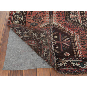 4'9"x7'8" Vintage Red Persian Qashqai Cropped Thin Pile Clean Hand Knotted Natural Wool Oriental Rug FWR363690