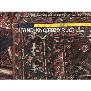 4'9"x7'8" Vintage Red Persian Qashqai Cropped Thin Pile Clean Hand Knotted Natural Wool Oriental Rug FWR363690