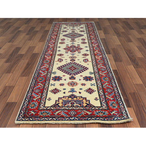 2'8"x9'8" Ivory Geometric Design Special Kazak Hand Knotted Pure Wool Oriental Runner Rug FWR364350