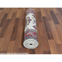 Load image into Gallery viewer, 2&#39;8&quot;x9&#39;8&quot; Ivory Geometric Design Special Kazak Hand Knotted Pure Wool Oriental Runner Rug FWR364350