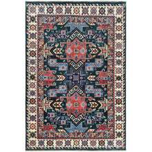 Load image into Gallery viewer, 3&#39;9&quot;x5&#39;6&quot; Dark Green Geometric Design Special Kazak Hand Knotted Organic Wool Oriental Rug FWR364440