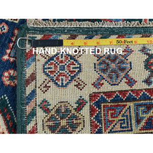 3'9"x5'6" Dark Green Geometric Design Special Kazak Hand Knotted Organic Wool Oriental Rug FWR364440